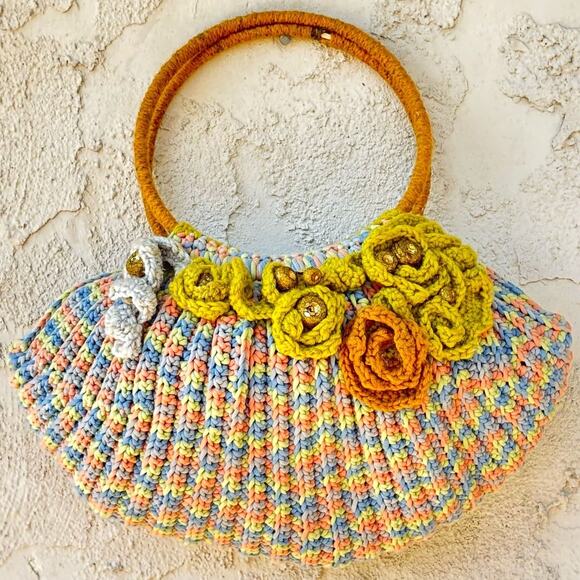 other Handbags - Brown & Blue Crochet Bag
